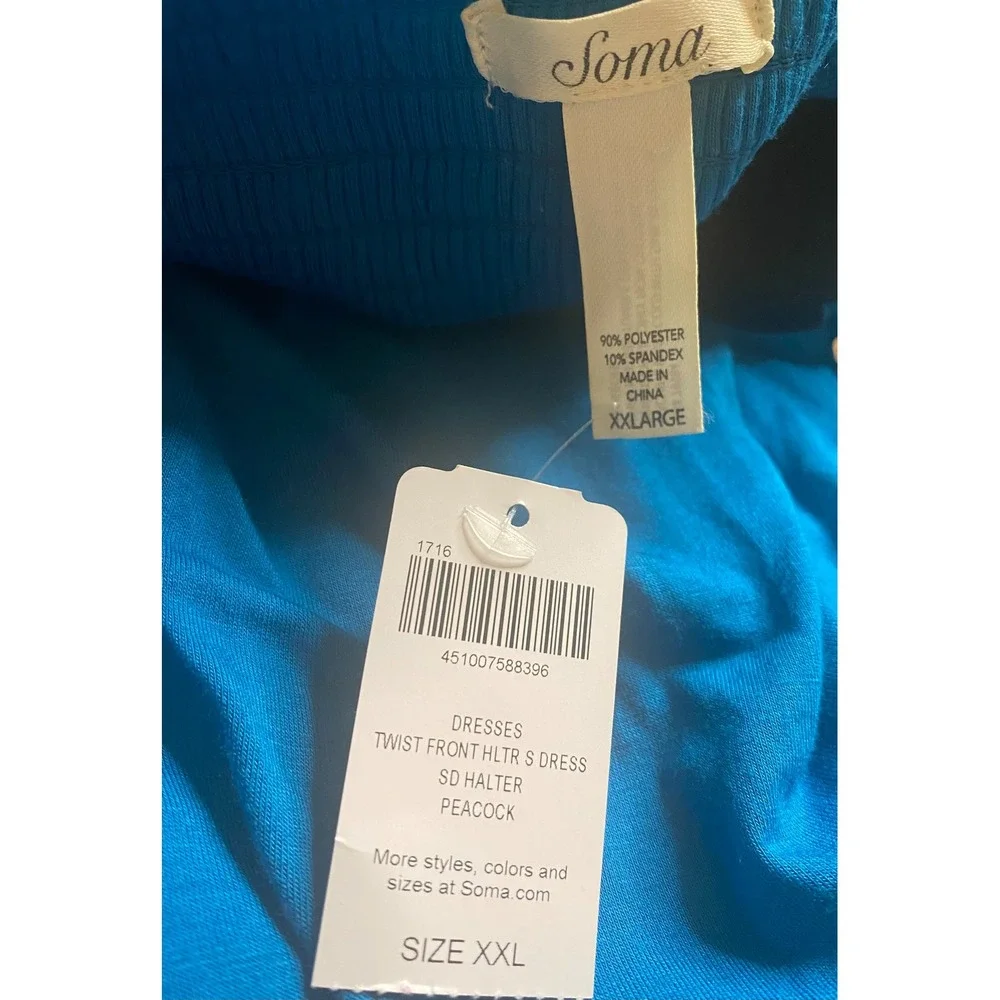 Soma Intimates Twist Front Multi Way Straps Peacock Blue XXL Halter Dress NWT